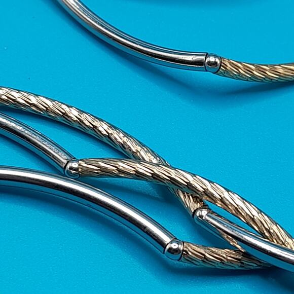 Chico's Gold Silver Tone Curved Bead Necklace, 38", Three Strands - Picture 8 of 12